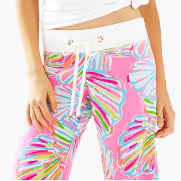 Lilly Pulitzer The Beach Pant Pink Pout Shellabrate Linen Pant - Picture 2 of 11